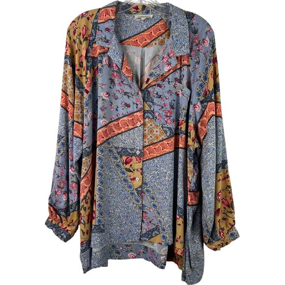 Christian Siriano Women's Top New York Button Up Patchwork Shirt Artsy Size L - Picture 1 of 16